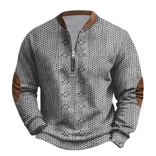 Vintage Strickpullover Herren Retro Stricken Pullover Warm Grobstrick Winterpullover Half Zip Outdoor Langarmshirt Ellenbogen-Patches Basic Pulli Thermo Sweatshirt Arbeitspullover Streetwea Sweater von Shznruwy