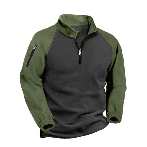 Winter Fleecepullover Herren Half Zip Fleece Arbeitspullover Outdoor Warm Winterpullover Stehkragen Pullover Taktische Sweatshirt Farbblock Patchwork Laufshirt Seemannspullover Skipullover Sweater von Shznruwy