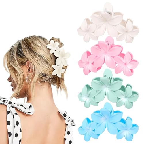 Große Blumen-Haarklammern, rutschfest, starker Halt, hawaiianische Haarklammer für mitteldickes Haar, für Damen und Mädchen, Hawaii-Haar-Accessoire (helle Farbe, Rosa) von SiHuiTu