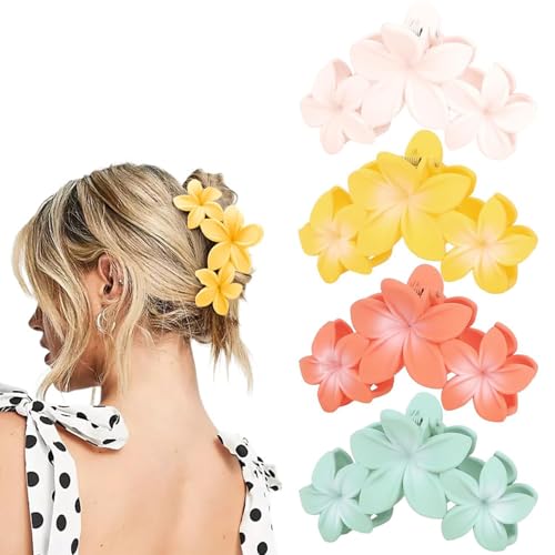 Haarklammer mit großer Blume, rutschfest, starker Halt, hawaiianische Haarklammer für mitteldickes Haar, für Damen und Mädchen, Hawaii-Haar-Accessoire (helle Farbe, Rot) von SiHuiTu