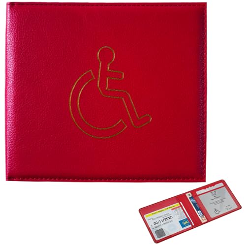 SiHuiTu Behindertenausweis und Timer-Halter, PU-Leder, Behindertenausweishalter, Brieftaschenschutz, blauer Ausweishalter, Schutz, Hologramm-Sicher, Behindertenausweishalter (rot) von SiHuiTu