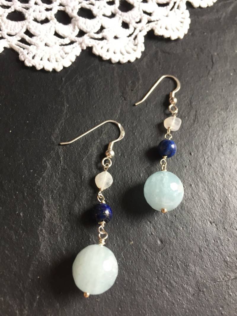 Aquamarin, Mondstein, Lapis Lazuli Baumeln Ohrringe, Einfach Für Den Täglichen Blick von SiJewelryDesign