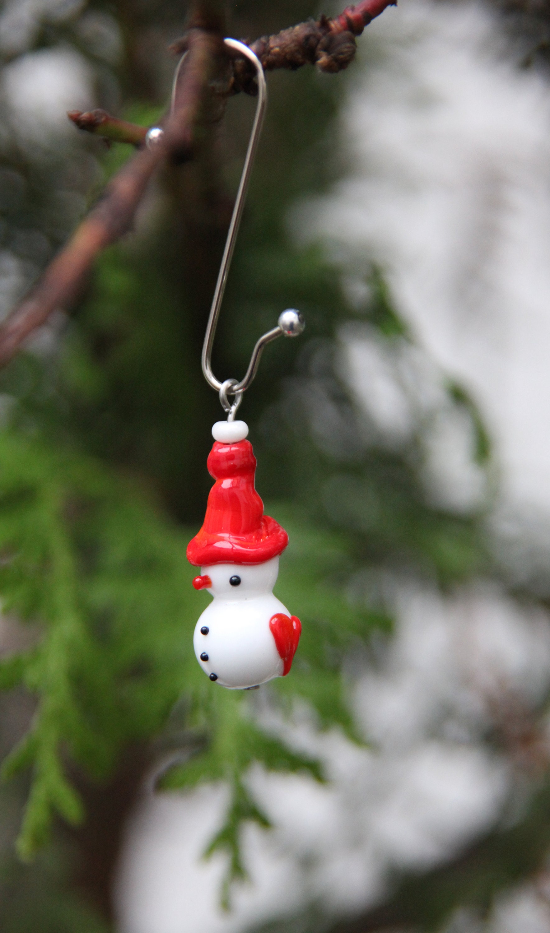 Süßer Schneemann - Anhänger Für Den Weihnachtsbaum Lampwork Glas Bead von SiLLYconART