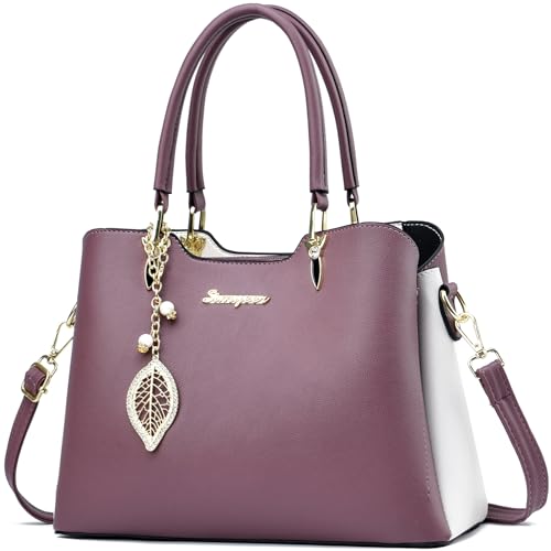 SiMYEER Umhängetasche Geldbörsen und Handtaschen für Frauen PU Leder Tote Top Griff Schultertaschen Damen Crossbody Taschen, Lila, Weiß von SiMYEER