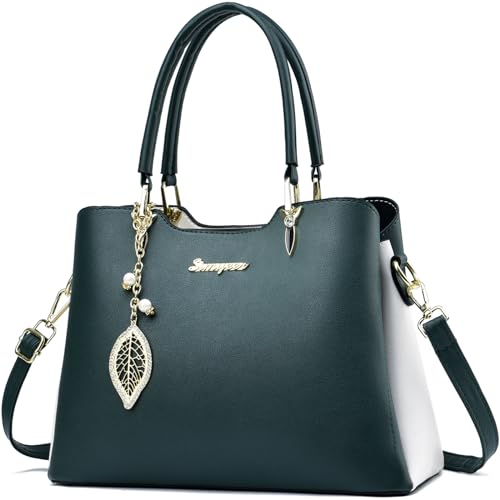 SiMYEER Umhängetasche Geldbörsen und Handtaschen für Frauen PU Leder Tote Top Griff Schultertaschen Damen Crossbody Taschen, grün / weiß von SiMYEER
