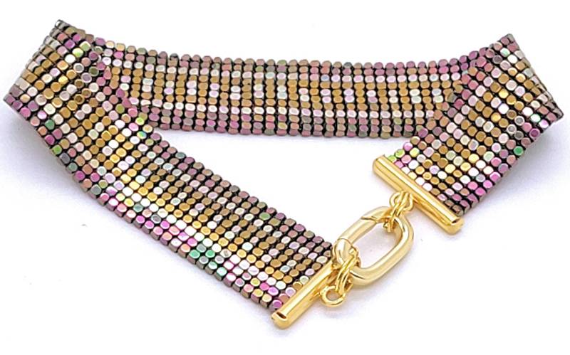 Armband | Bracelet 19cm Naturstein Hämatit Blutstein Brick Stitch Multicolor von SiMounaDesign