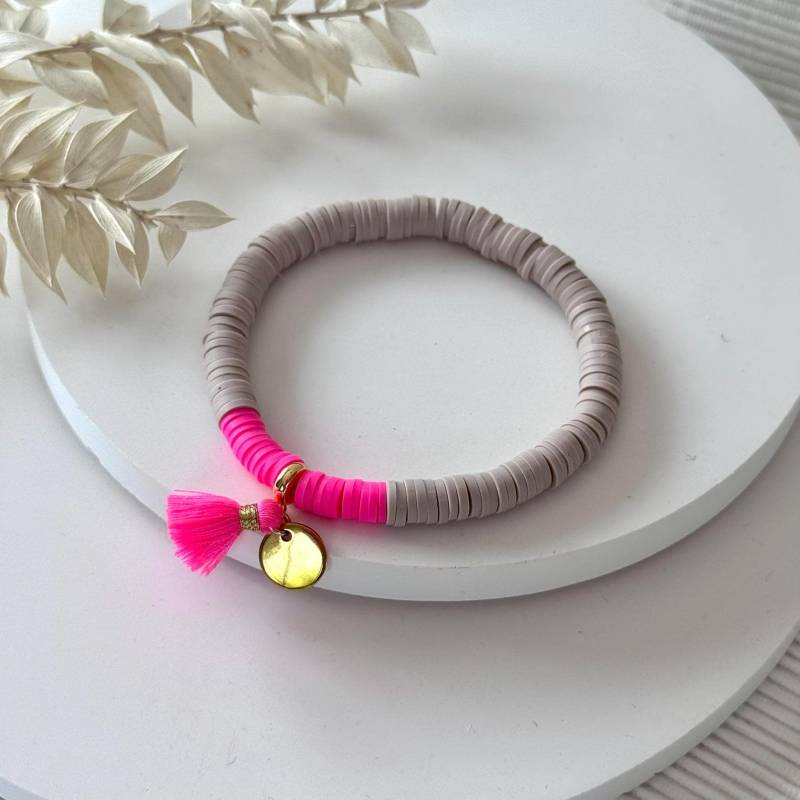 Armband Neon | Katsuki Pink Beige Quaste Neonpink Aus Katsuki-Perlen Schmuck von SiOhLy
