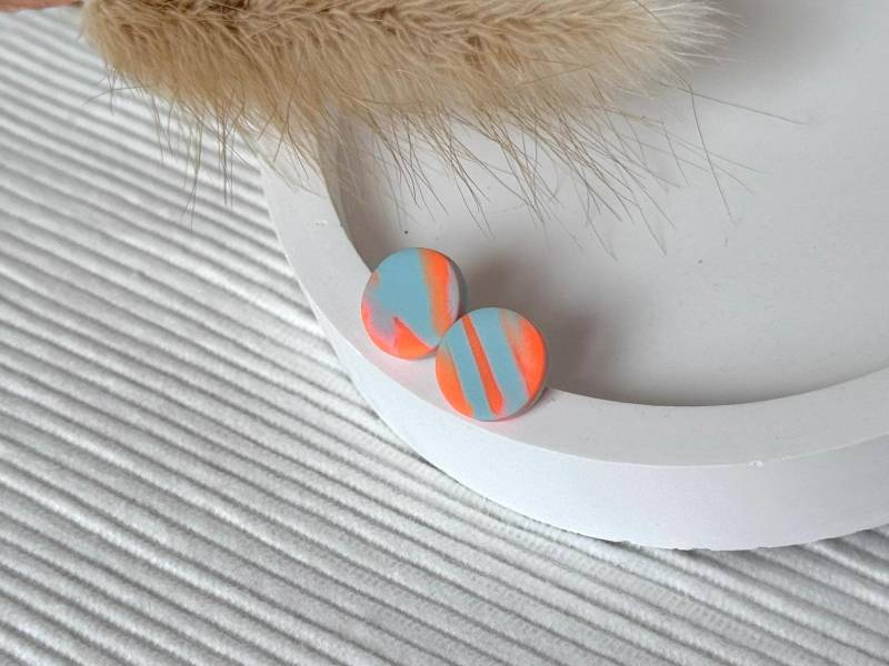 Neon Ohrringe | Orange Mint/Türkis Ohrstecker Türkis Zweifarbige Für Sommer Schmuck L Unikate von SiOhLy
