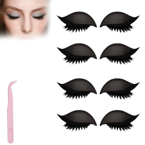 Lazy Eye Shadow Eyelash Patch,Eye Patch for Lazy Eyes,Eyeshadow Eyelashes Makeup Stickers,2-in-1 Reusable Eyes Makeup Stickers with False Lashes & Shadow,For All Shapes (Black, 4pcs) von SiQiYu