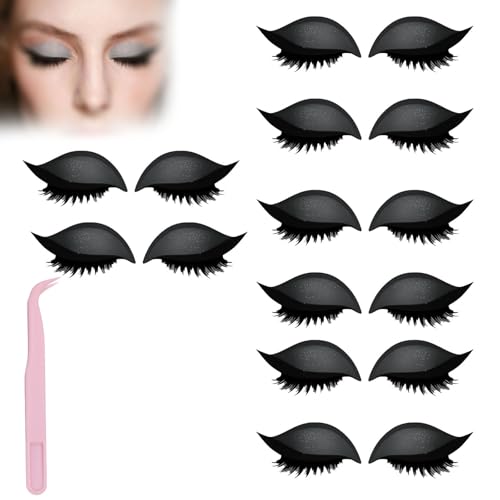 Lazy Eye Shadow Eyelash Patch,Eye Patch for Lazy Eyes,Eyeshadow Eyelashes Makeup Stickers,2-in-1 Reusable Eyes Makeup Stickers with False Lashes & Shadow,For All Shapes (Black, 8pcs) von SiQiYu