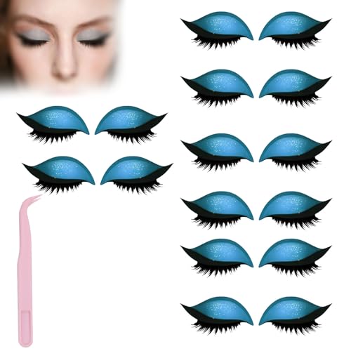 Lazy Eye Shadow Eyelash Patch,Eye Patch for Lazy Eyes,Eyeshadow Eyelashes Makeup Stickers,2-in-1 Reusable Eyes Makeup Stickers with False Lashes & Shadow,For All Shapes (Blue, 8pcs) von SiQiYu