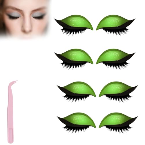 Lazy Eye Shadow Eyelash Patch,Eye Patch for Lazy Eyes,Eyeshadow Eyelashes Makeup Stickers,2-in-1 Reusable Eyes Makeup Stickers with False Lashes & Shadow,For All Shapes (Green, 4pcs) von SiQiYu