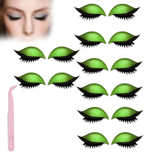 Lazy Eye Shadow Eyelash Patch,Eye Patch for Lazy Eyes,Eyeshadow Eyelashes Makeup Stickers,2-in-1 Reusable Eyes Makeup Stickers with False Lashes & Shadow,For All Shapes (Green, 8pcs) von SiQiYu