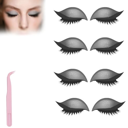 Lazy Eye Shadow Eyelash Patch,Eye Patch for Lazy Eyes,Eyeshadow Eyelashes Makeup Stickers,2-in-1 Reusable Eyes Makeup Stickers with False Lashes & Shadow,For All Shapes (Grey, 4pcs) von SiQiYu
