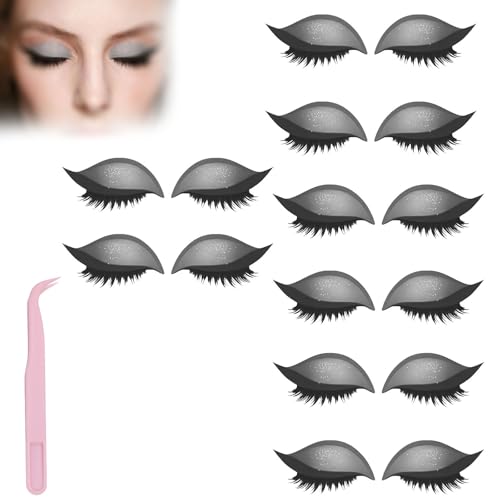 Lazy Eye Shadow Eyelash Patch,Eye Patch for Lazy Eyes,Eyeshadow Eyelashes Makeup Stickers,2-in-1 Reusable Eyes Makeup Stickers with False Lashes & Shadow,For All Shapes (Grey, 8pcs) von SiQiYu