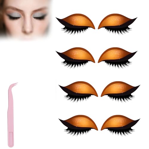 Lazy Eye Shadow Eyelash Patch,Eye Patch for Lazy Eyes,Eyeshadow Eyelashes Makeup Stickers,2-in-1 Reusable Eyes Makeup Stickers with False Lashes & Shadow,For All Shapes (Orange, 4pcs) von SiQiYu