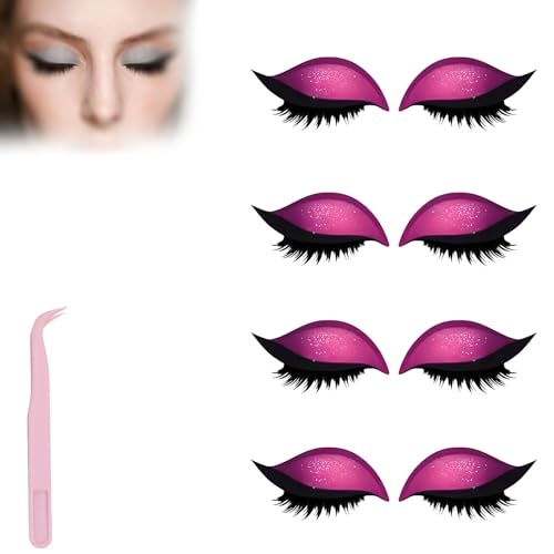 Lazy Eye Shadow Eyelash Patch,Eye Patch for Lazy Eyes,Eyeshadow Eyelashes Makeup Stickers,2-in-1 Reusable Eyes Makeup Stickers with False Lashes & Shadow,For All Shapes (Pink, 4pcs) von SiQiYu