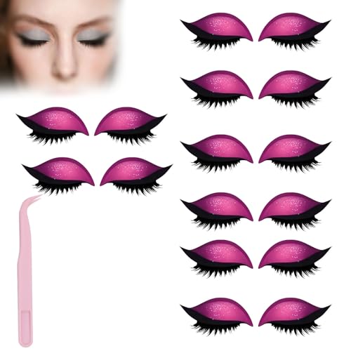 Lazy Eye Shadow Eyelash Patch,Eye Patch for Lazy Eyes,Eyeshadow Eyelashes Makeup Stickers,2-in-1 Reusable Eyes Makeup Stickers with False Lashes & Shadow,For All Shapes (Pink, 8pcs) von SiQiYu