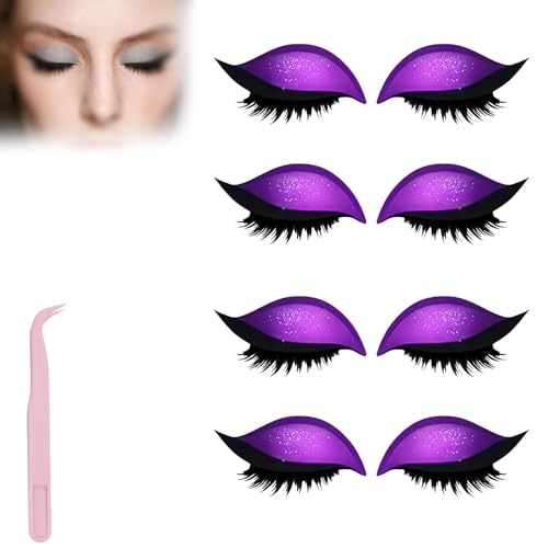 Lazy Eye Shadow Eyelash Patch,Eye Patch for Lazy Eyes,Eyeshadow Eyelashes Makeup Stickers,2-in-1 Reusable Eyes Makeup Stickers with False Lashes & Shadow,For All Shapes (Purple, 4pcs) von SiQiYu