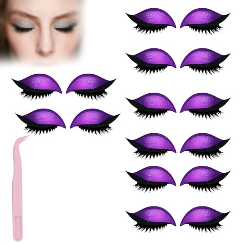 Lazy Eye Shadow Eyelash Patch,Eye Patch for Lazy Eyes,Eyeshadow Eyelashes Makeup Stickers,2-in-1 Reusable Eyes Makeup Stickers with False Lashes & Shadow,For All Shapes (Purple, 8pcs) von SiQiYu