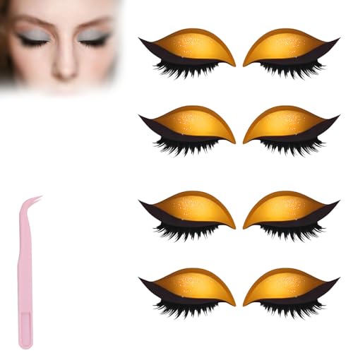 Lazy Eye Shadow Eyelash Patch,Eye Patch for Lazy Eyes,Eyeshadow Eyelashes Makeup Stickers,2-in-1 Reusable Eyes Makeup Stickers with False Lashes & Shadow,For All Shapes (Yellow, 4pcs) von SiQiYu