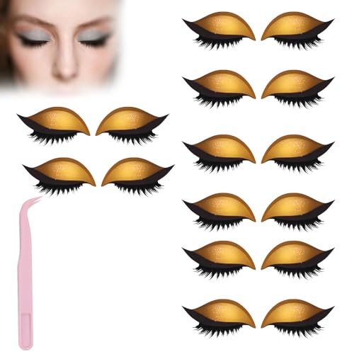 Lazy Eye Shadow Eyelash Patch,Eye Patch for Lazy Eyes,Eyeshadow Eyelashes Makeup Stickers,2-in-1 Reusable Eyes Makeup Stickers with False Lashes & Shadow,For All Shapes (Yellow, 8pcs) von SiQiYu