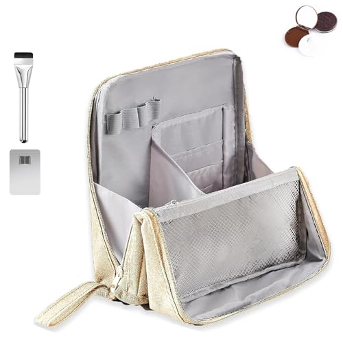 Relevanton Standing Makeup Bag,Doresty Bag Standing Makeup Bag – Portable, Large Capacity,Travel Cosmetic Bag,Multi-Purpose Oxford Cloth,Make up Bag with Compartments,for Girls Women (Beige) von SiQiYu