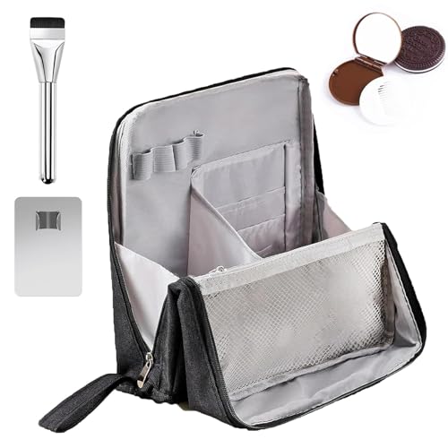 Relevanton Standing Makeup Bag,Doresty Bag Standing Makeup Bag – Portable, Large Capacity,Travel Cosmetic Bag,Multi-Purpose Oxford Cloth,Make up Bag with Compartments,for Girls Women (Black) von SiQiYu