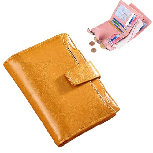 SiQiYu Peachloft Wallets,Peachloft Mens Wallet,RFID Blocking Bifold Wallet,Genuine Leather Multi-Card Zipper Pocket Anti-Theft Coin,14 Card Slots (Yellow) von SiQiYu