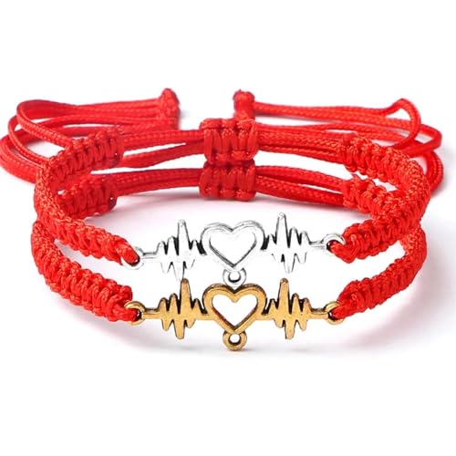 Armband Armreif Schmuck Herren Frauen Bracelets Bracelet Jewellery 2-Teiliges Set Paar Herzschlag Geflochtene Armbänder Herz Herzschlag Armreifen Rot von SiVaji