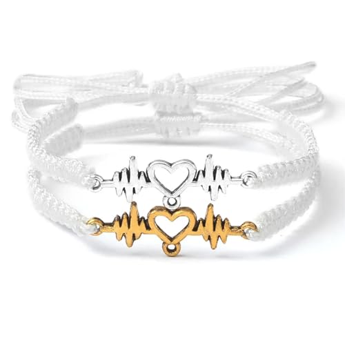 Armband Armreif Schmuck Herren Frauen Bracelets Bracelet Jewellery 2-Teiliges Set Paar Herzschlag Geflochtene Armbänder Herz Herzschlag Armreifen Weiß von SiVaji