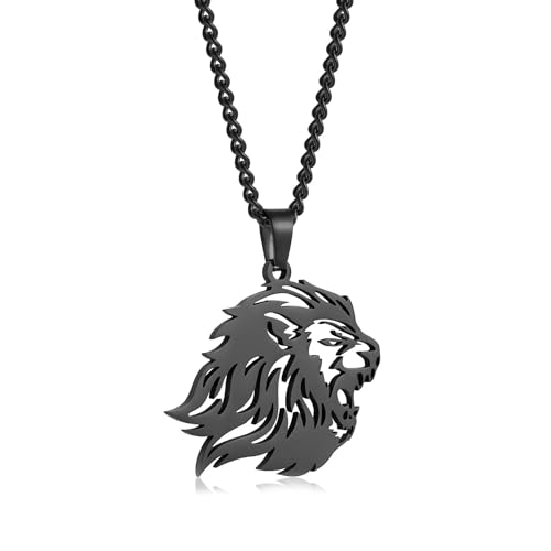 Halskette Ketten Schmuck Herren Frauen Anhänger Necklace Aushöhle Löwe Anhänger Halskette Männer Halskette Hip Hop Punk Accessoires Schwarz von SiVaji