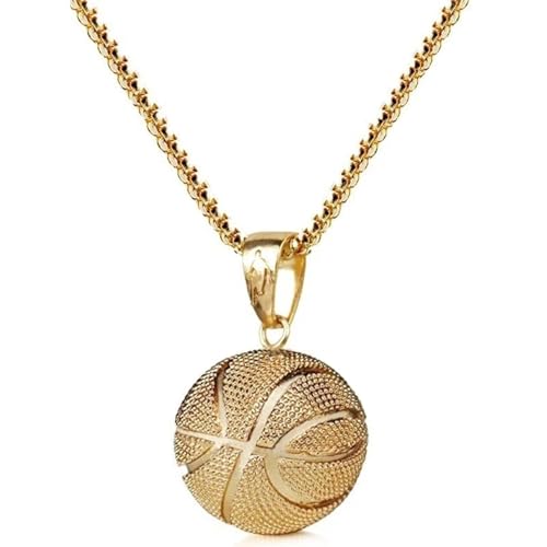 Halskette Ketten Schmuck Herren Frauen Anhänger Necklace Basketball Anhänger Halskette Hiphop Fußball Anhänger Accessoires Männer Sportball Runder Anhänger Basketball-Gold von SiVaji