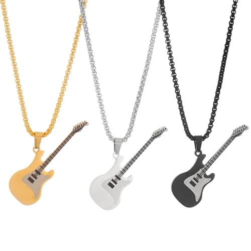 Halskette Ketten Schmuck Herren Frauen Anhänger Necklace Gitarre Anhänger Charm Männer Halskette Hip Hop Punk Accessoires Party Schwarz von SiVaji