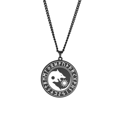 Halskette Ketten Schmuck Herren Frauen Anhänger Necklace Hip Hop Yin Yang Klatsch Wolf Sonne Mond Halskette Wikinger Halsketten Für Männer Schwarz von SiVaji