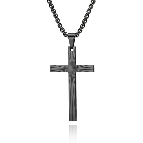 Halskette Ketten Schmuck Herren Frauen Anhänger Necklace Männer Halskette Refraction Light Kreuz Anhänger Halsketten Einfache Männer Accessoires Schwarz von SiVaji