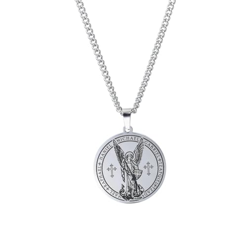 Halskette Ketten Schmuck Herren Frauen Anhänger Necklace Runde Anhänger Halskette Männer Halskette Hip Hop Punk Accessoires Silber von SiVaji