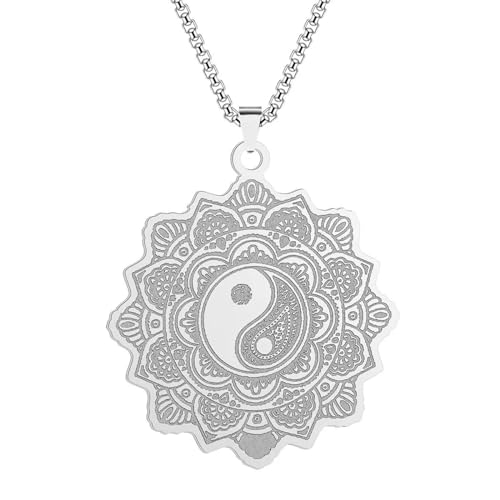 Halskette Ketten Schmuck Herren Frauen Anhänger Necklace Tai Chi Yin Yang Anhänger Frauen Halskette Accessoires Silber von SiVaji