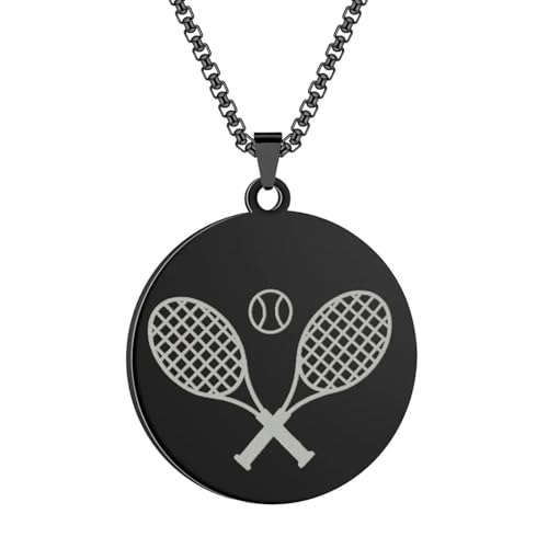 Halskette Ketten Schmuck Herren Frauen Anhänger Necklace Tennisschläger Anhänger Halskette Männer Halskette Hip Hop Punk Accessoires Schwarz von SiVaji