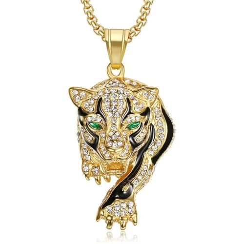 Halskette Ketten Schmuck Herren Frauen Anhänger Necklace Tiger Anhänger Halskette Für Männer Hiphop Anhänger Halskette Bohemian Accessoires Silber von SiVaji