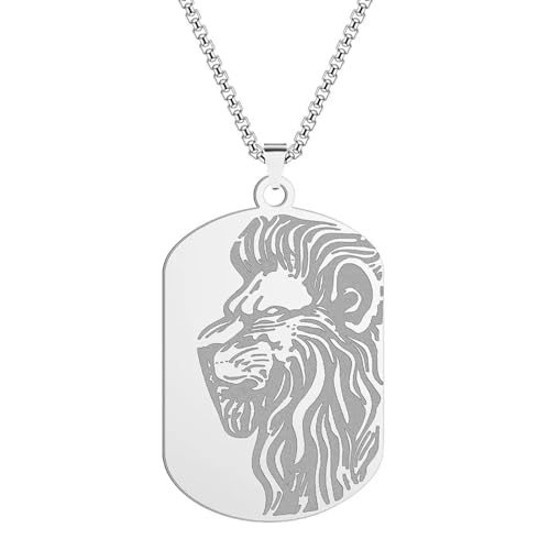 Halskette Ketten Schmuck Herren Frauen Anhänger Necklace Wikinger Löwe Anhänger Männer Halskette Hip Hop Punk Accessoires Silber von SiVaji