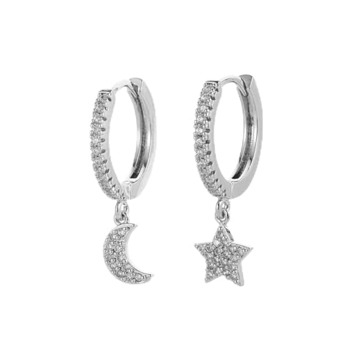 Ohrringe Ohrstecker Damen Schmuck Earrings Creolen Classic Moon Star Anhänger Creolen Für Frauen Silber von SiVaji