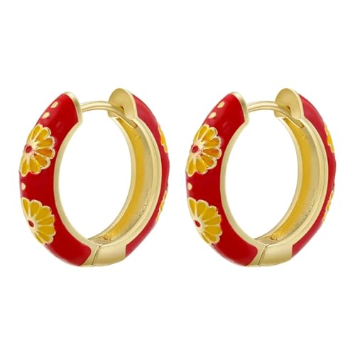 Ohrringe Ohrstecker Damen Schmuck Earrings Creolen Creolen Frauen Hochzeit Frauen Runde Ohrringe Rot von SiVaji