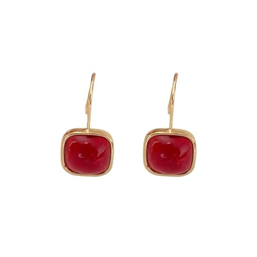 Ohrringe Ohrstecker Damen Schmuck Earrings Retro Ohrringe Sweet Square Drop Ohrringe Für Frauen Mädchen Rot von SiVaji