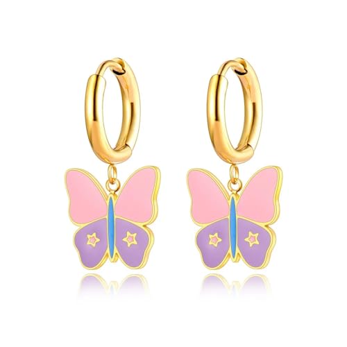 Ohrringe Ohrstecker Damen Schmuck Earrings Schmetterling Creolen Bohemia Animal Ohrringe Für Frauen Mädchen E22100G-Pink von SiVaji