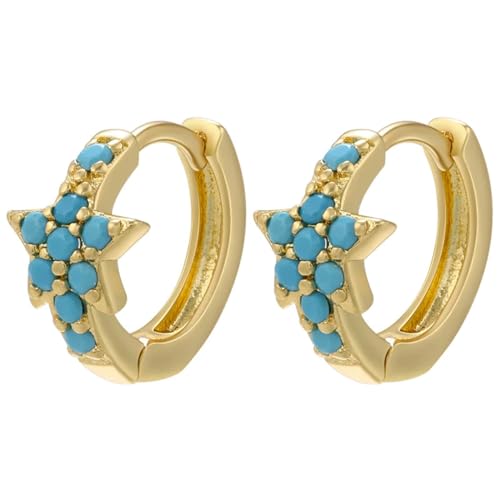 Ohrringe Ohrstecker Damen Schmuck Earrings Stern Creolen Ohrringe Frauen Hochzeit Kleine Creolen Ohrringe Damen Goldblau von SiVaji