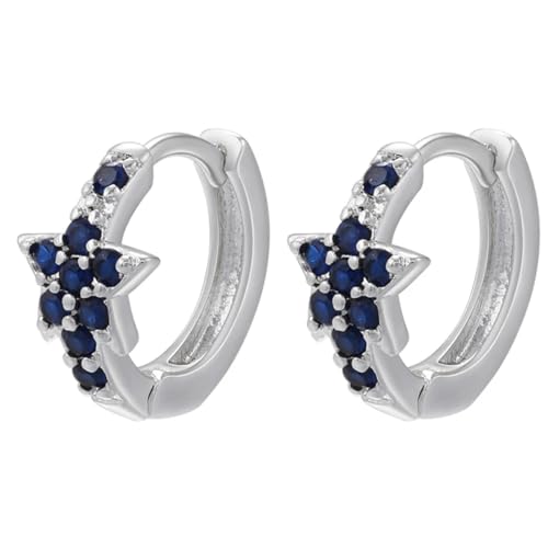 Ohrringe Ohrstecker Damen Schmuck Earrings Stern Creolen Ohrringe Frauen Hochzeit Kleine Creolen Ohrringe Frauen Silberdunkelblau von SiVaji