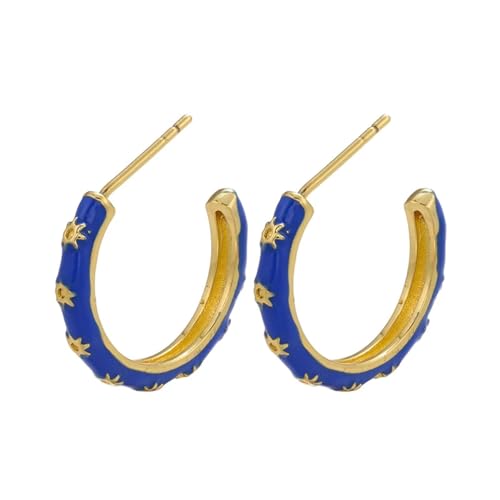 Ohrringe Ohrstecker Damen Schmuck Earrings Tropfendes Öl Frauen Ohrstecker Schneeflocke Mädchen Ohrringe Goldblau von SiVaji