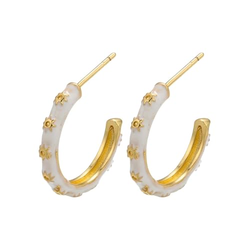 Ohrringe Ohrstecker Damen Schmuck Earrings Tropfendes Öl Frauen Ohrstecker Schneeflocke Mädchen Ohrringe Goldweiß von SiVaji