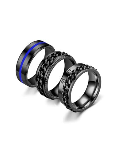 Ring Ringe Damen Bijouterie Herren 3Pcs Herren Kette Hochzeit Party Ringe 10 Schwarz von SiVaji